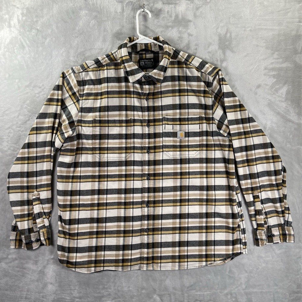 Carhartt Shirt men's 2XL Flannel Button Up Plaid Relaxed Fit Pockets Outdoor XXL